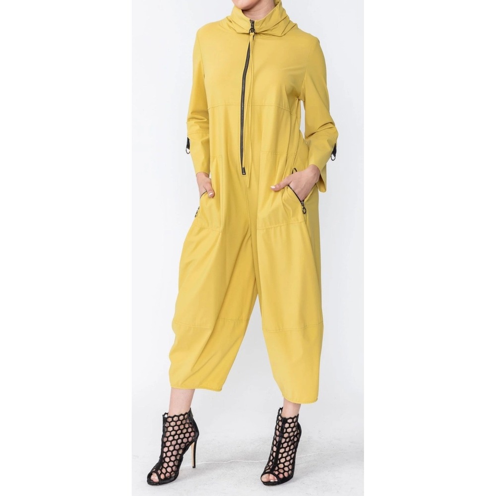 IC Collection Mustard Yellow Zip Front Balloon Leg Utility Jumpsuit Size Medium